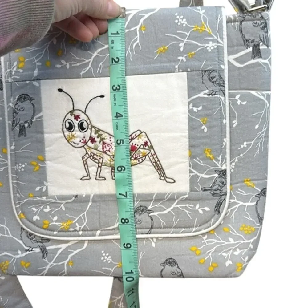 Unique Handmade Embroidered Grasshopper Birds Bug Noah Crossbody Bag Pocketbook